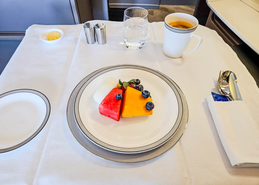 Singapore Airlines A380 First Class Suites Breakfast Fruit Platter