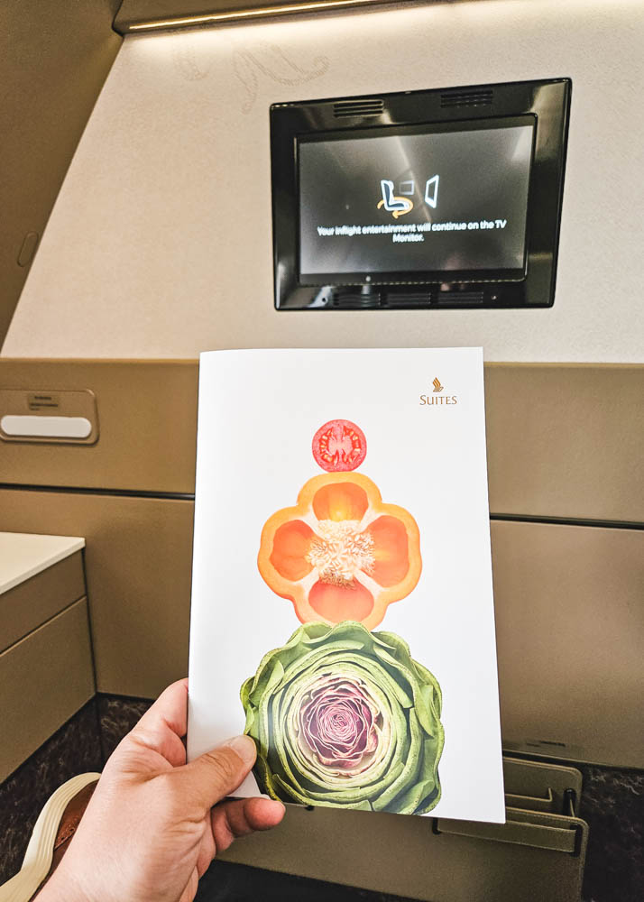 Singapore Airlines A380 First Class Suites On-board Menu