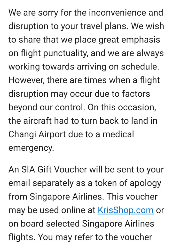 Singapore Airlines Apology Gift Voucher