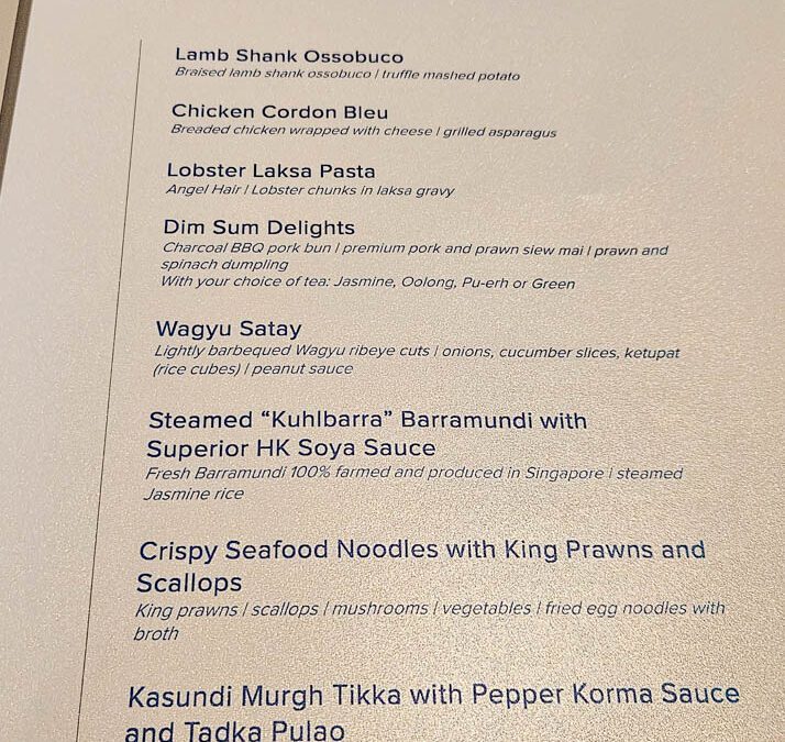 Singapore Airlines The Private Room Dinner Menu Mains