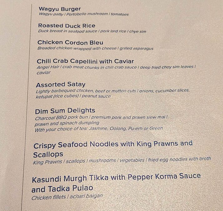 Singapore Airlines The Private Room Lunch Menu Mains