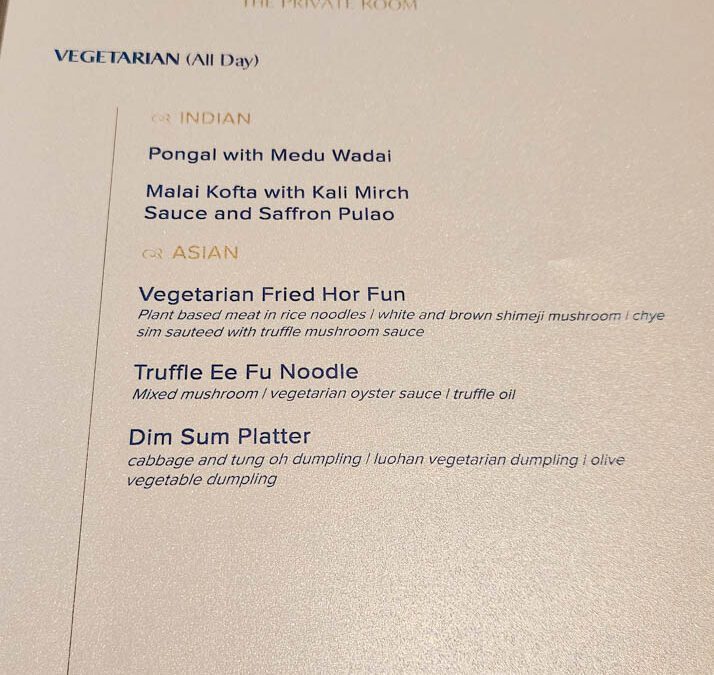 Singapore Airlines The Private Room Vegetarian Menu