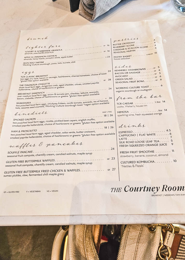 The Courtney Room Brunch Menu