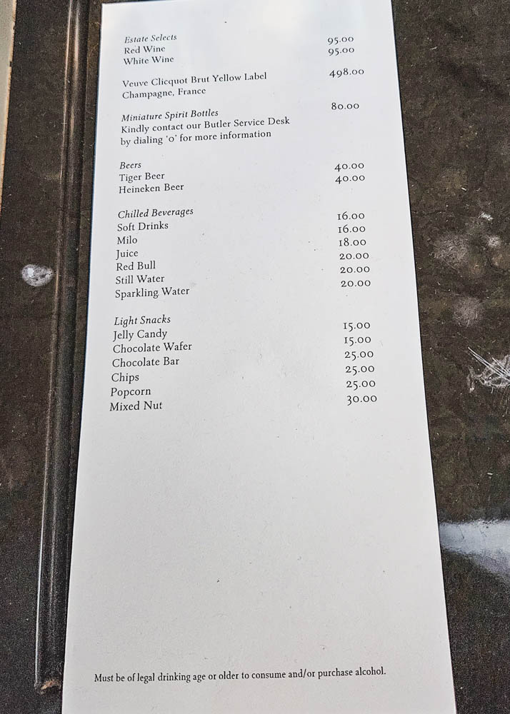 St Regis Kuala Lumpur Minibar Prices