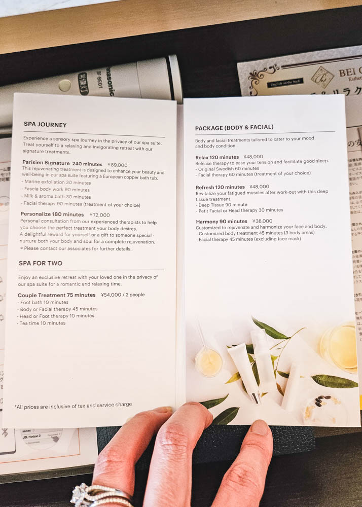 The Westin Tokyo Spa Menu