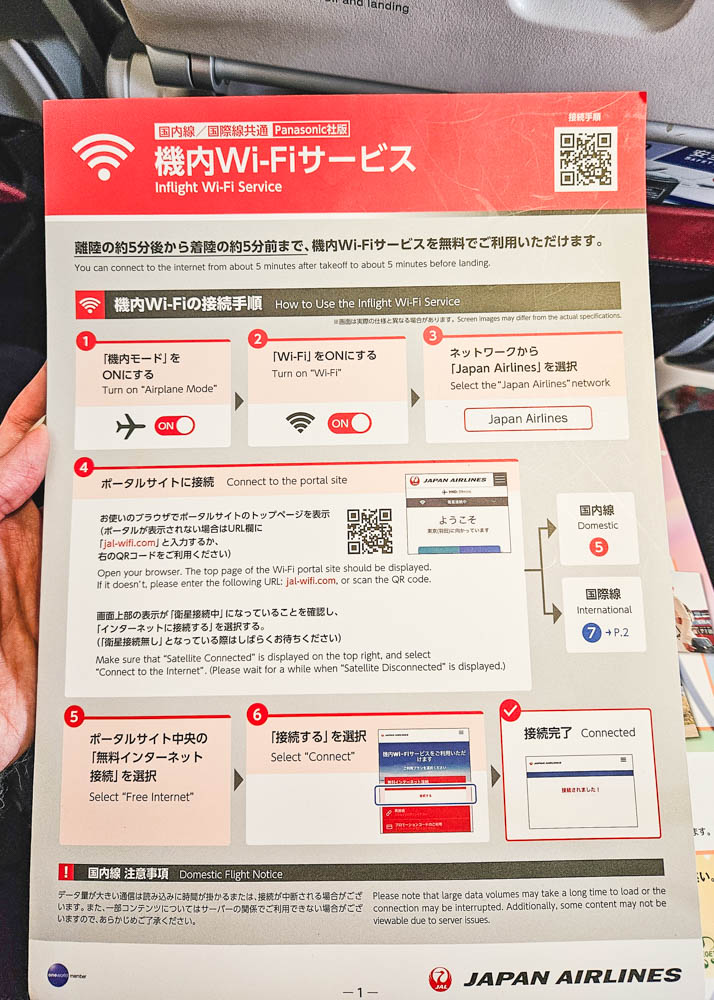 Japan Airlines Economy Class Free Wi-Fi